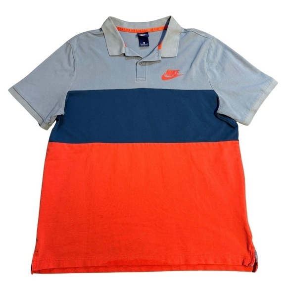 Nike Men's Polo XL Blue Orange 100% Cotton Basic Color block - Picture 1 of 5